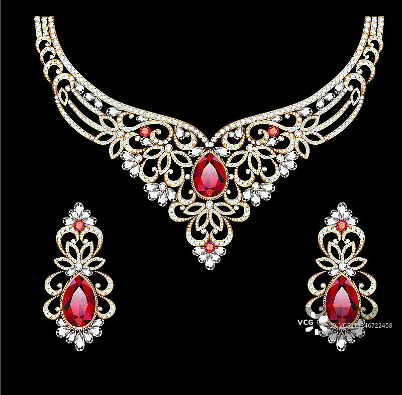 女士婚礼钻石项链耳环图片素材