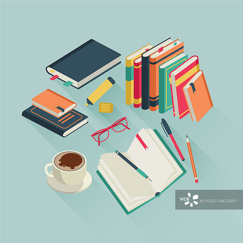 扁平风格书籍桌面打开阅读文字图片素材