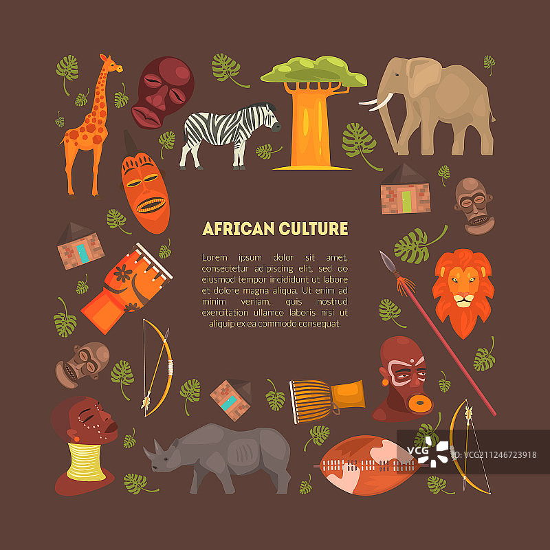 带有动物和土著风格的非洲风格边框图片素材