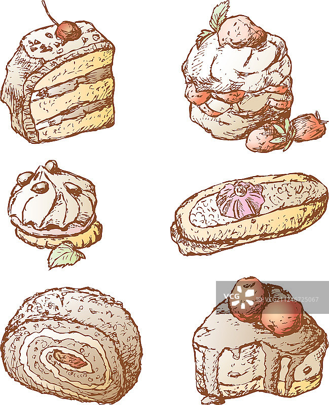 一组手绘甜点蛋糕图片素材