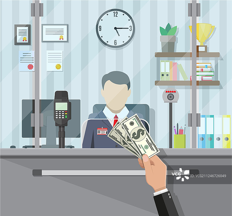 银行柜员在窗口后图片素材