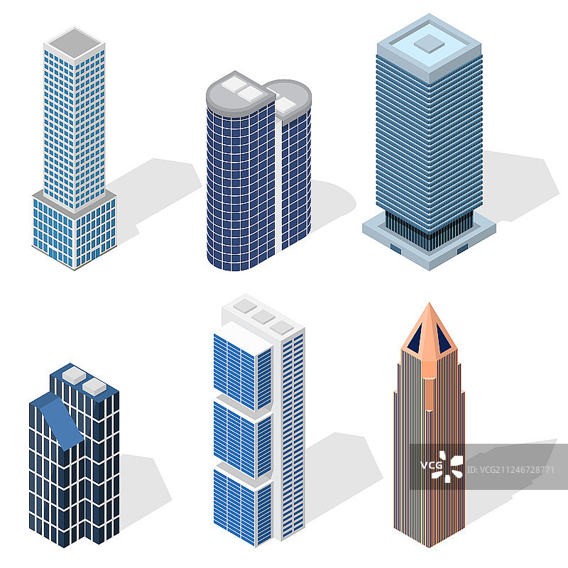 摩天大楼建筑等距视角合集图片素材