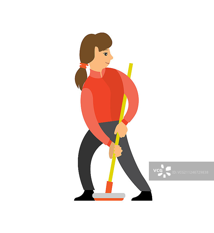 玩沙狐球的女孩与冰壶刷图片素材