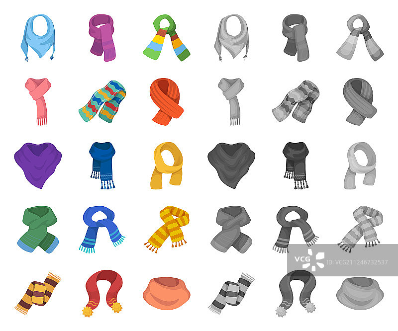 围巾和披肩卡通单色图标合集图片素材