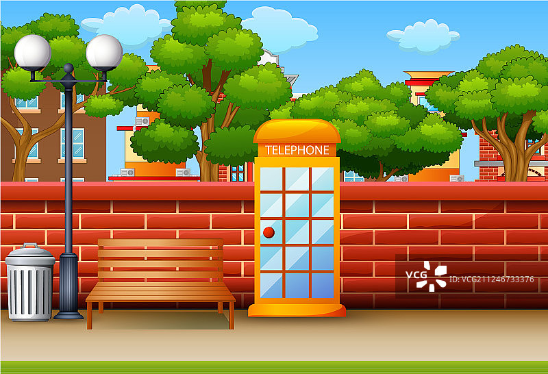 城市公园背景中的电话亭图片素材