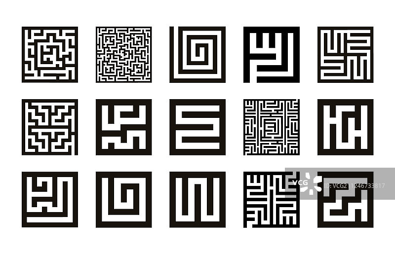 迷宫符号集合迷宫图标集图片素材