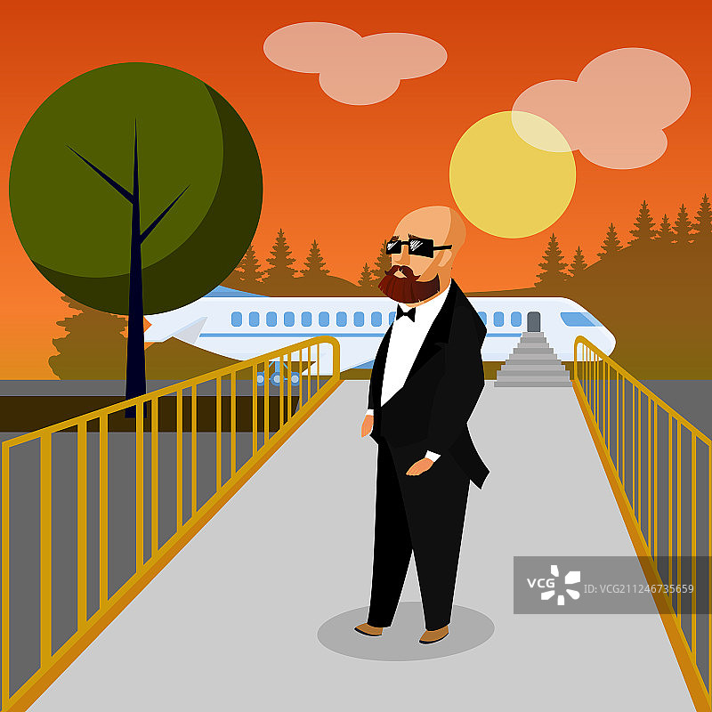 机场里的富有男人扁平插画图片素材