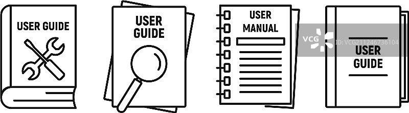 用户指南书籍轮廓样式图标集图片素材