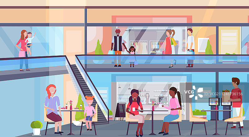 顾客在现代购物中心选购服装图片素材