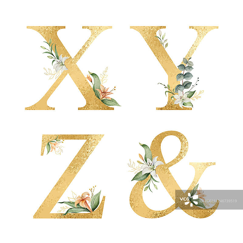 水彩金色闪光字母图片素材