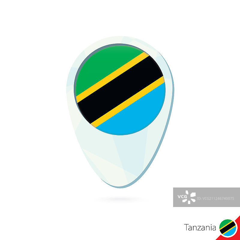 白色背景上的坦桑尼亚旗帜定位地图图钉图标图片素材