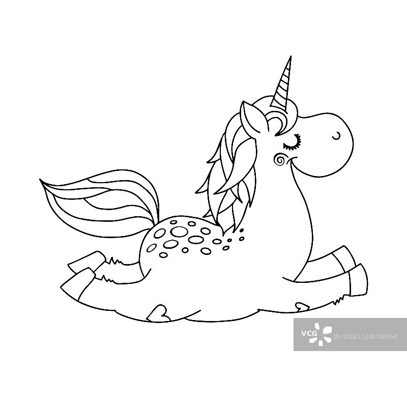 有趣的快乐轮廓卡通风格独角兽图片素材