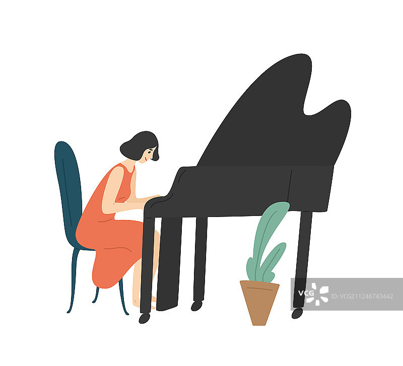 年轻女子演奏三角钢琴图片素材