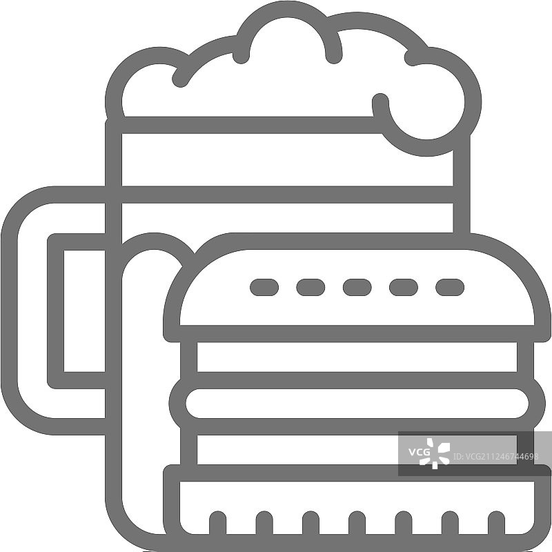 垃圾食品啤酒汉堡线性图标图片素材