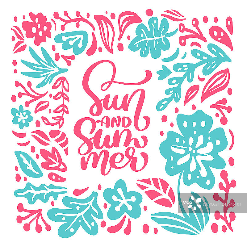 热带花卉树叶中的阳光与夏季文字图片素材