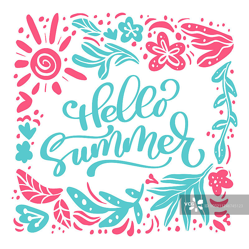 你好夏天热带花卉海报与框架图片素材