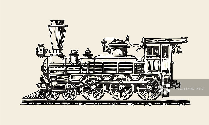 手绘复古火车素描图片素材