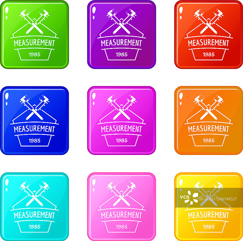 游标卡尺图标设置9色集合图片素材