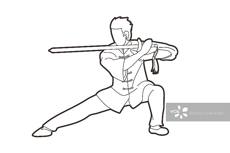 持剑摆功夫姿势的男人图片素材