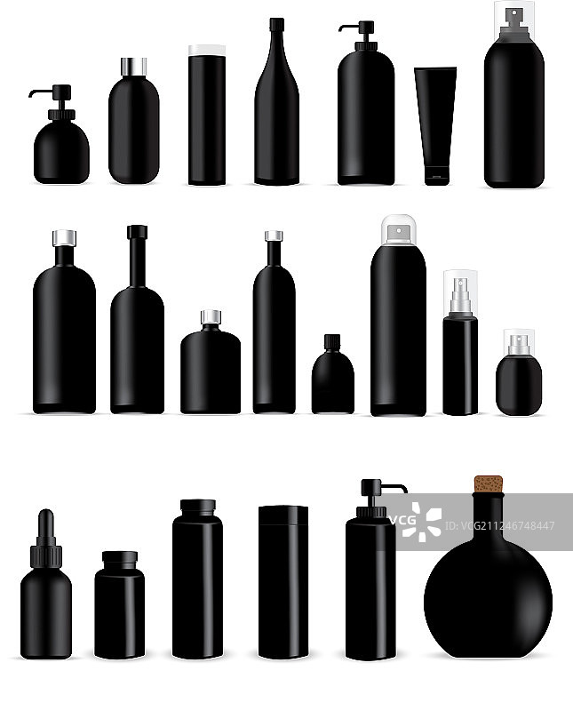 逼真的黑色瓶子样机图片素材