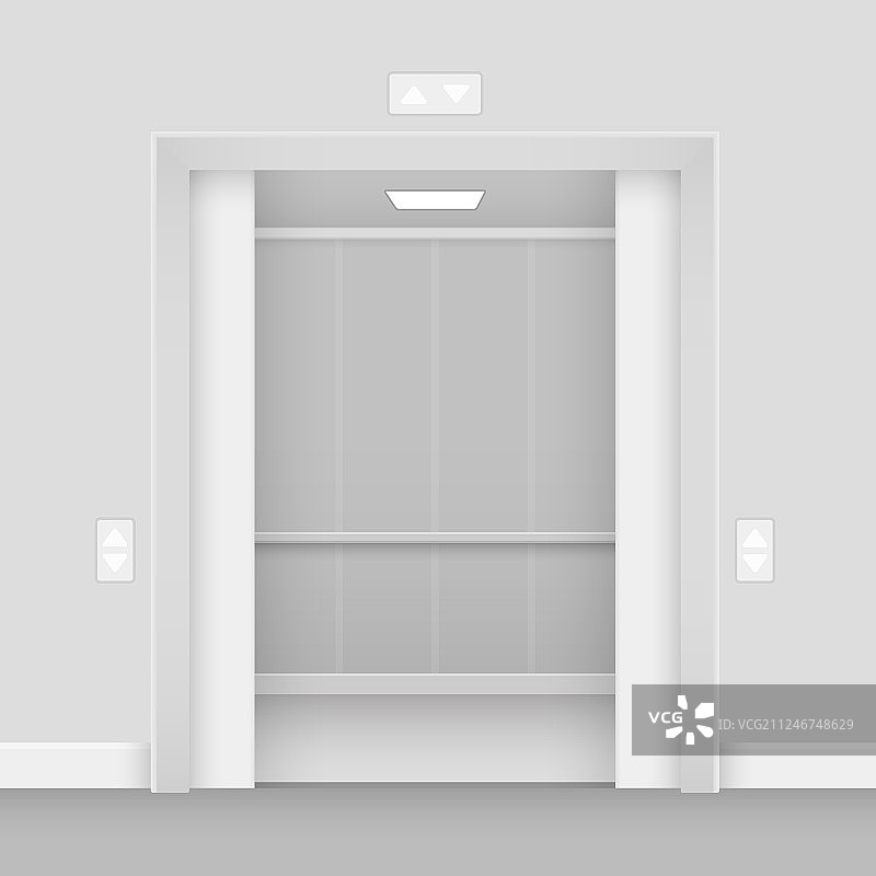 逼真打开的空电梯大厅内部图片素材