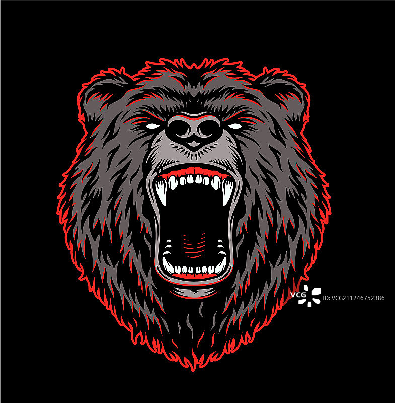 具有攻击性的灰熊头部彩色模板图片素材