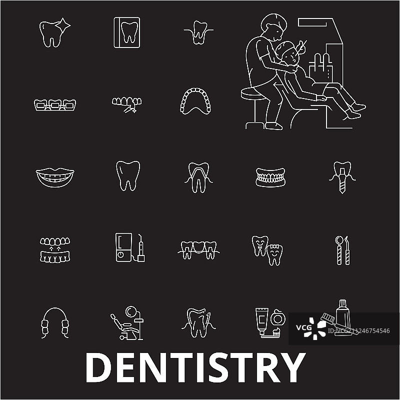 牙科可编辑线条图标集图片素材