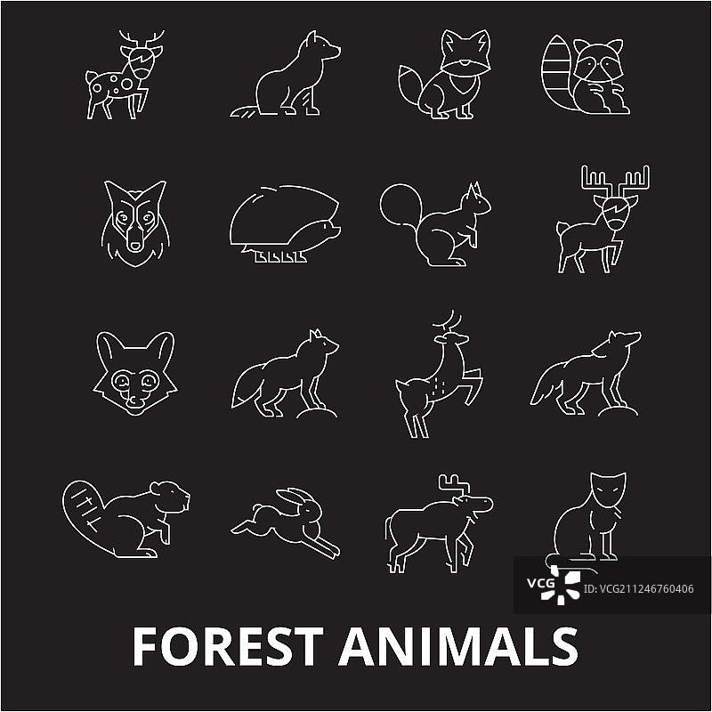森林动物可编辑线条图标图片素材