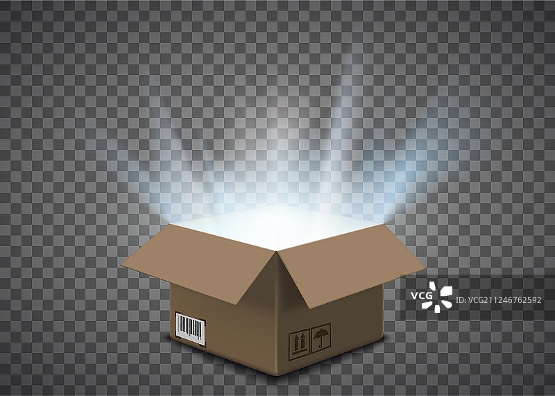 内部发光的打开的空纸板箱图片素材
