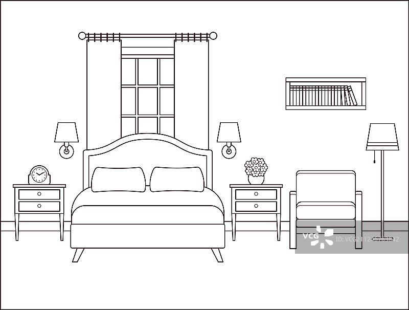 酒店卧室内部，配双人床图片素材