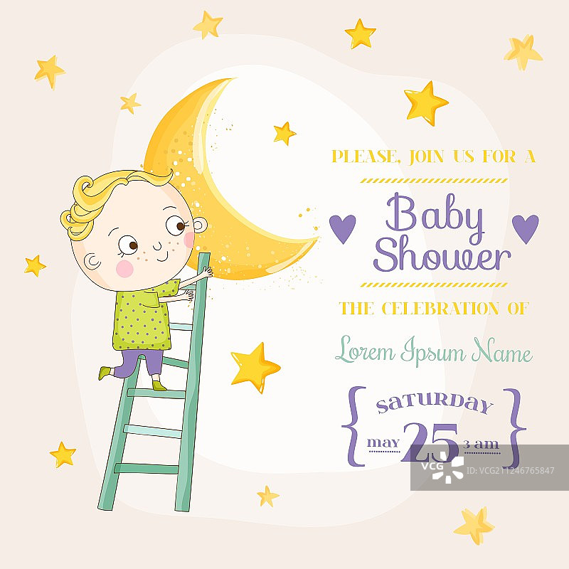 爬在月亮上的男婴 - 婴儿派对图片素材