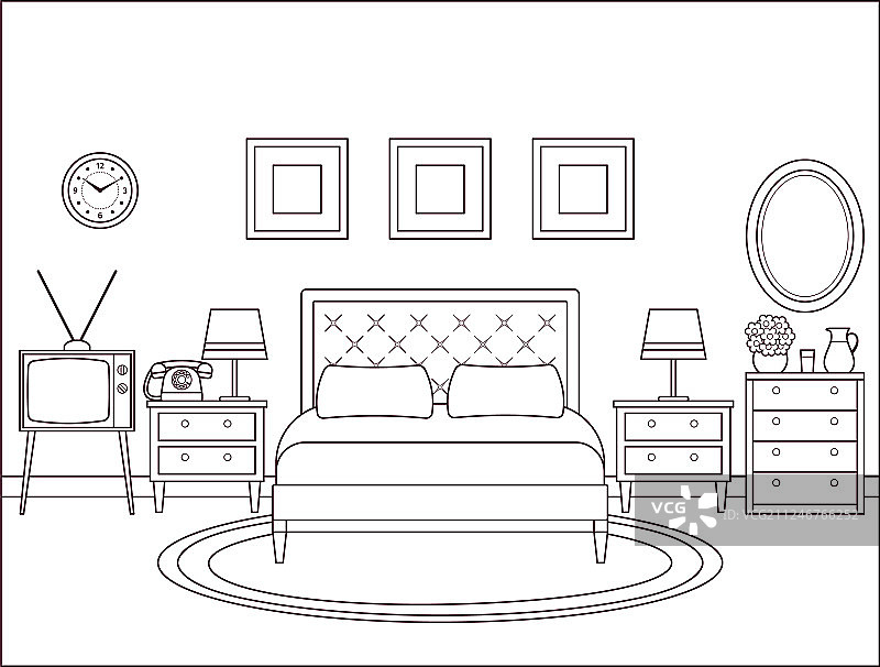 酒店卧室内部，配双人床图片素材