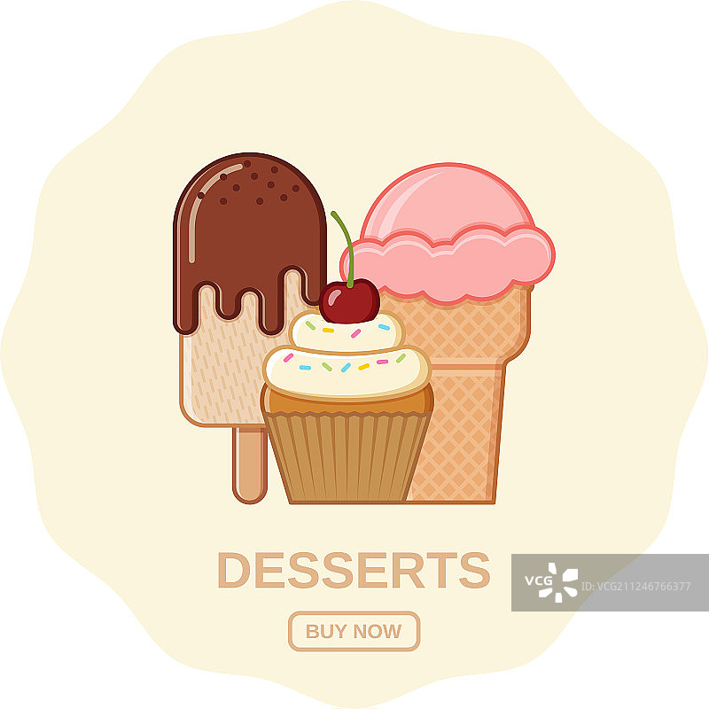 冰淇淋圣代和纸杯蛋糕图标图片素材