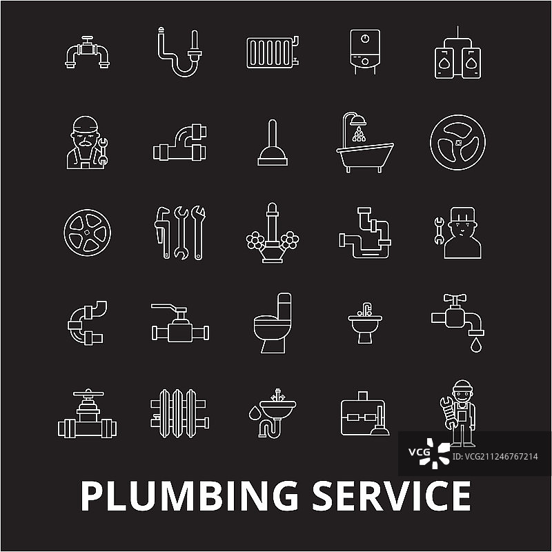 水管维修可编辑线条图标图片素材