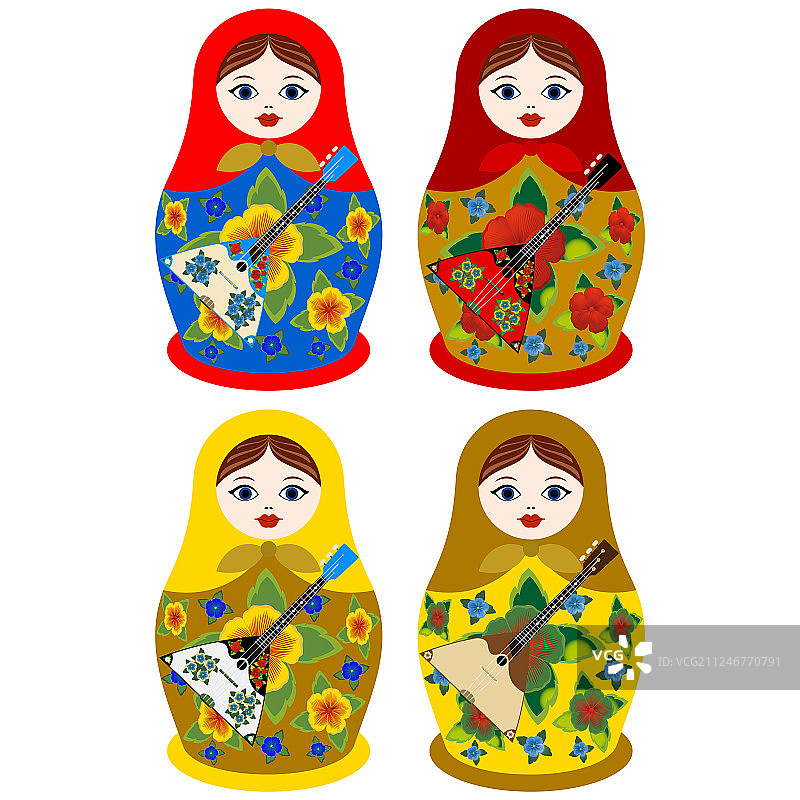 带有巴拉莱卡琴的套娃图片素材