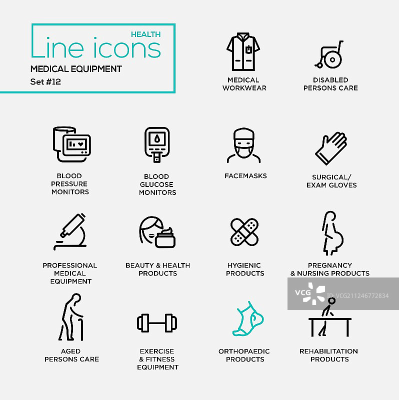 医疗设备线性设计图标集图片素材