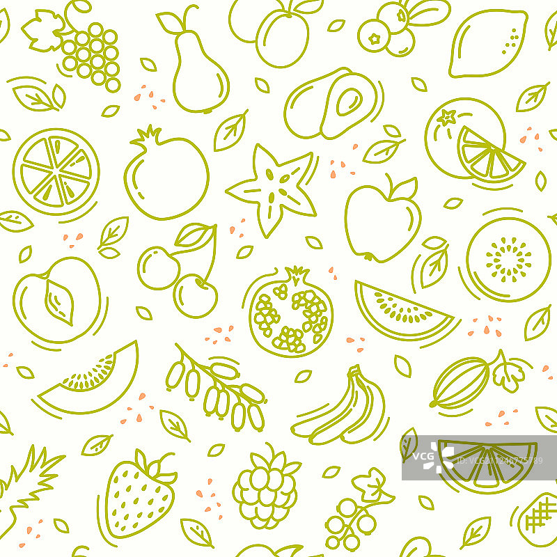 夏季水果混合素描无缝图案图片素材