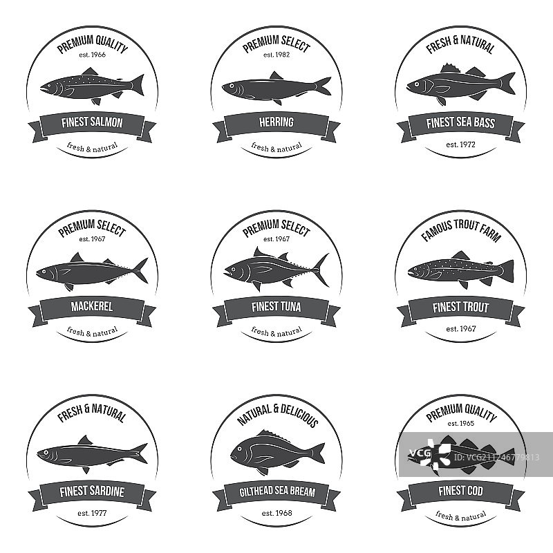 鱼类剪影标签标志合集图片素材