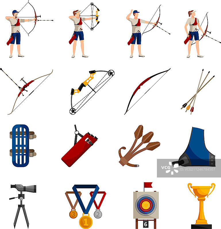 射箭扁平图标集图片素材