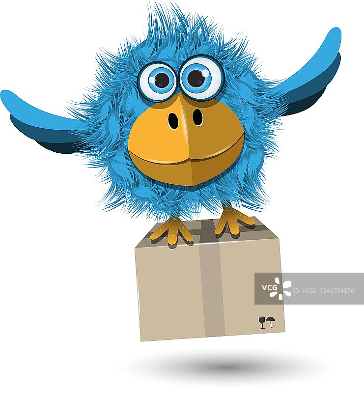 拿着盒子的蓝色小鸟图片素材