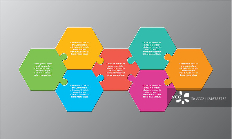 七块拼图六边形信息图图片素材
