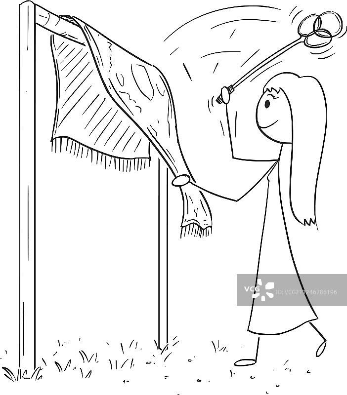 卡通女人拍打地毯图片素材