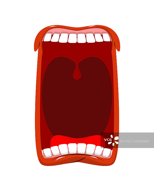 白色背景上张开的嘴巴、牙齿和舌头，饥饿地打哈欠图片素材