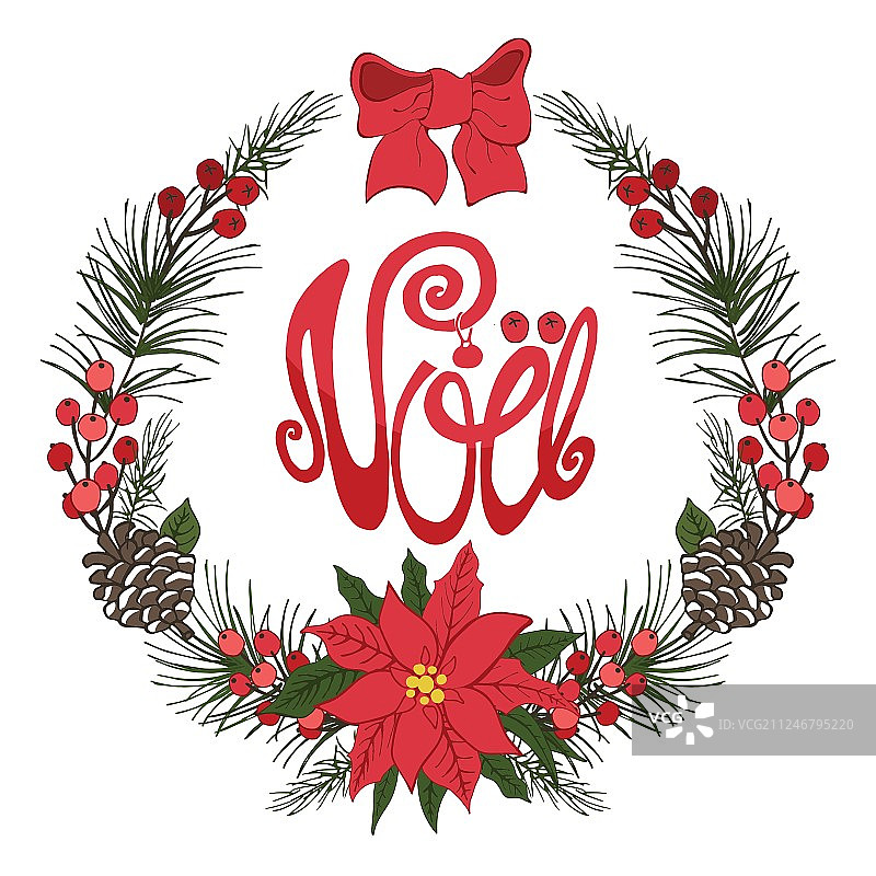 圣诞节诺埃尔贺卡花朵冷杉果球图片素材
