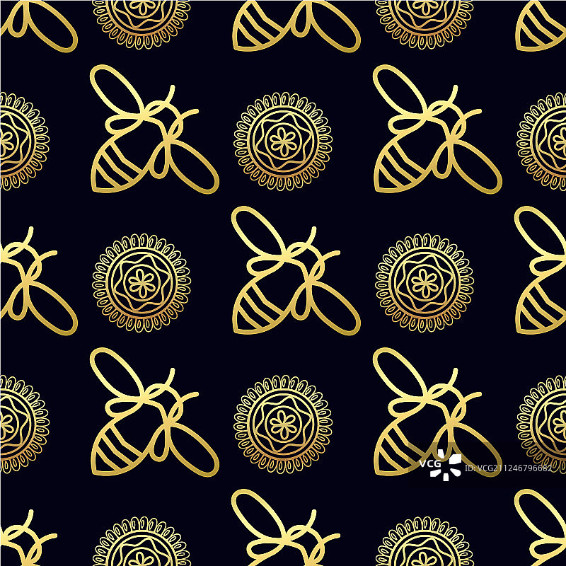 金色蜜蜂无缝图案图片素材