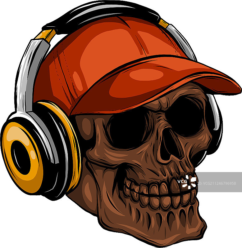 戴着耳机听音乐的骷髅绘画图片素材