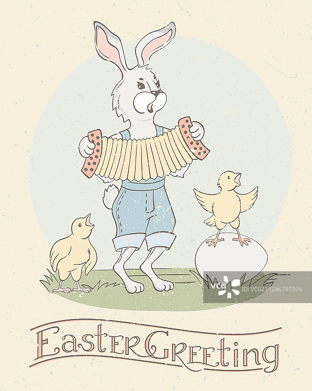 复活节兔子和小鸡 - 复活节快乐问候图片素材