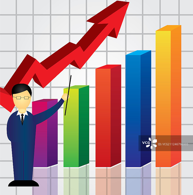带有商人的彩色商业图表图片素材