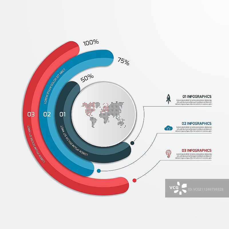 带有3个流程的圆形信息图模板图片素材