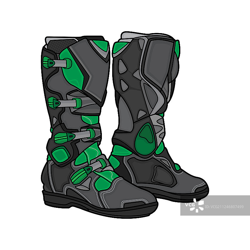 黑色和绿色摩托车越野靴图片素材